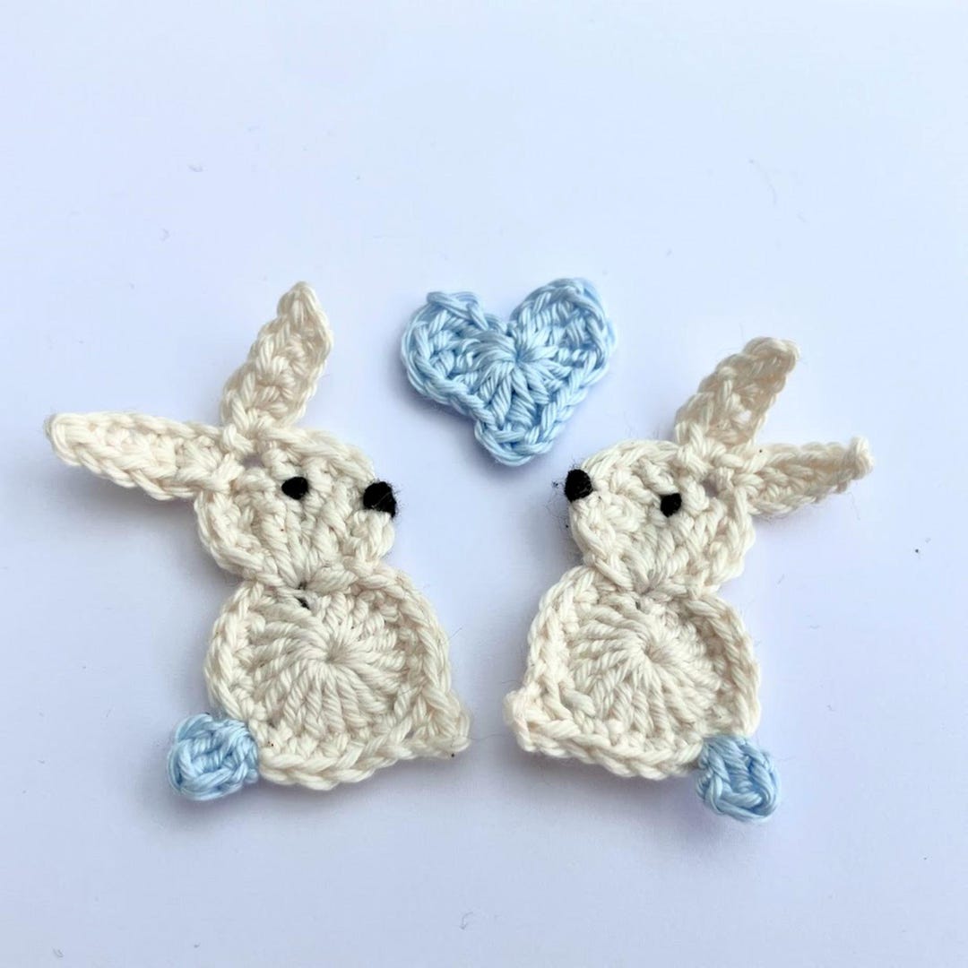 Crochet Rabbit Appliques, Cream & Pink, Valentine's Craft (2-pack Small ...