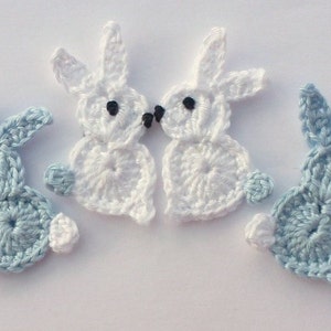 Crochet rabbits, Crochet applique, 4 small Easter bunnies, cardmaking, appliques, scrapbooking, handmade, sew on patches. embellishments