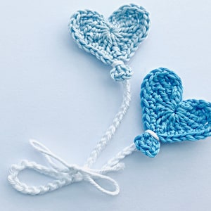 Valentine applique, Crochet applique, 2 medium crochet heart balloons, scrapbooking,  appliques, craft embellishments, sewing accessories