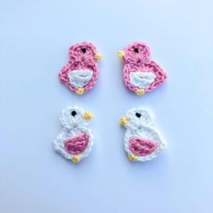 Crochet applique, crochet birds, 4 small applique birds, cardmaking, scrapbooking, appliques, handmade, sew on patches. embellishments