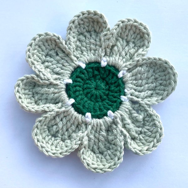 Crochet appliques, 1 extra large sage green crochet flower, cardmaking, scrapbooking, appliques, craft embellishments, sewing accessories