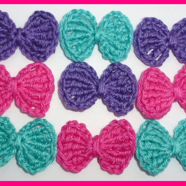 SALE  Crochet applique, 9 small, crochet bows, cards, scrapbooks, appliques and embellishments