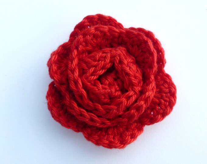 Crochet Appliques, Crochet Flowers, 1 Medium Red Crochet Rose ...