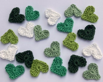 Crochet hearts, Crochet appliques, 20  small crochet hearts, cardmaking, scrapbooking, appliques, handmade, sew on patches. embellishments