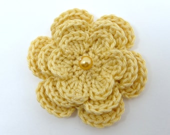 Crochet applique, 1 medium three-layer crochet flower. Cardmaking, scrapbooking, appliques, handmade, sew on patches. embellishments