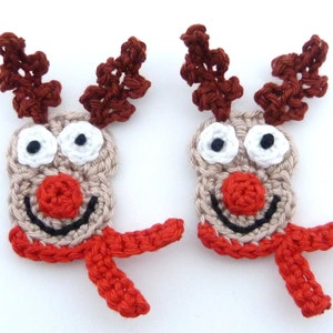 Appliqué au crochet, crochet de Noël, 2 petites appliques de fabrication de cartes de renne, scrapbooking, appliques, embellissements manuels, patchs à coudre