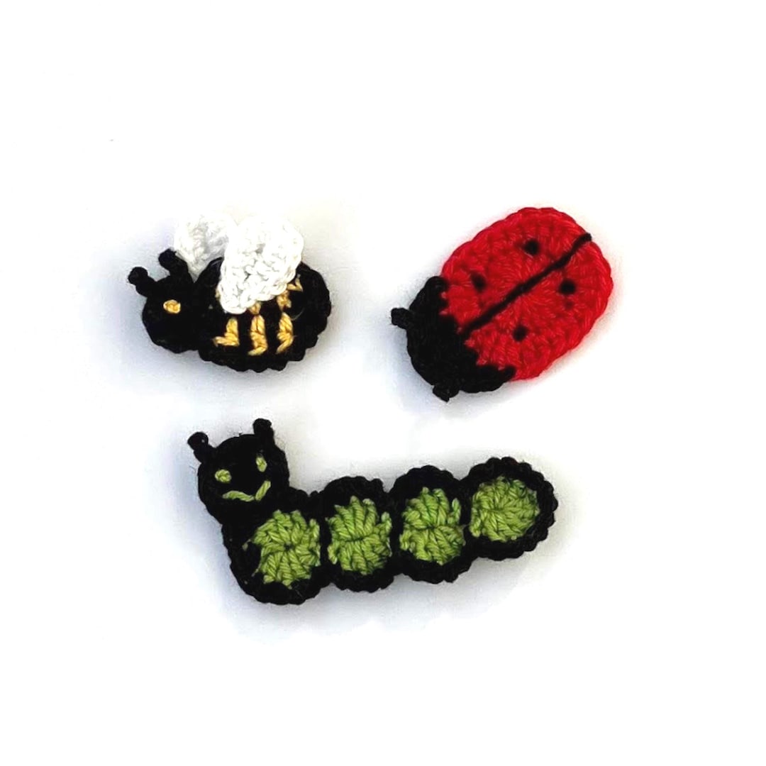 Crochet Insects, Crochet Applique, 3 Applique Insects, Cardmaking ...