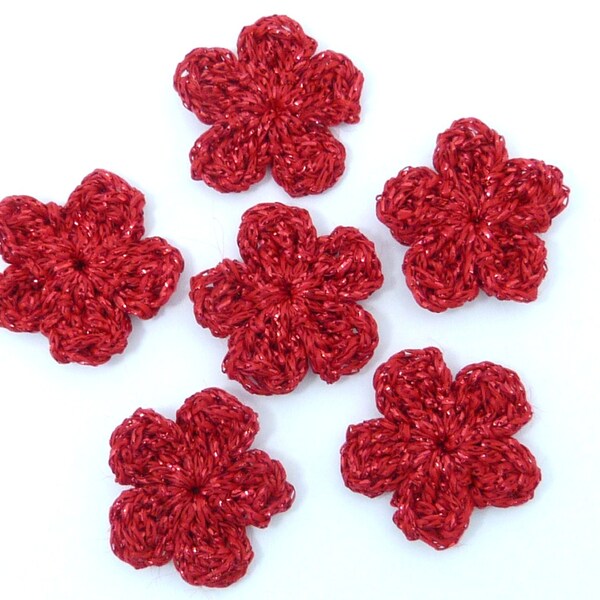 Applique au crochet, appliques de Noël, 6 fleurs au crochet. Carderie, scrapbooking, appliques, faits main, cousus sur patchs embellissements