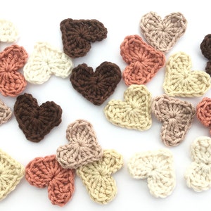 Crochet hearts, Crochet applique, 20  small crochet hearts, cardmaking, scrapbooking, appliques, handmade, sew on patches. embellishments