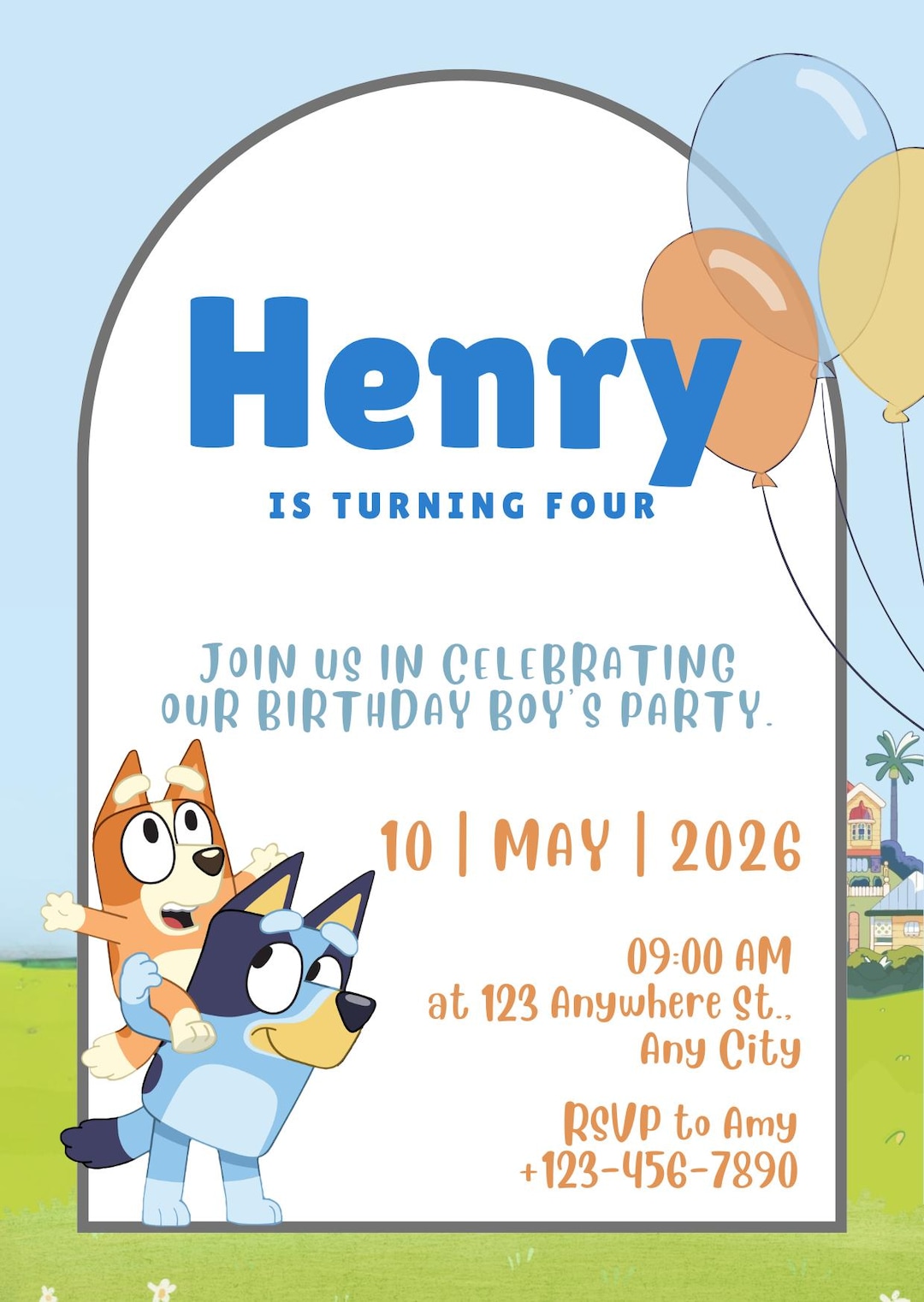 Bluey, Customisable Party Invitation (canva) - Etsy
