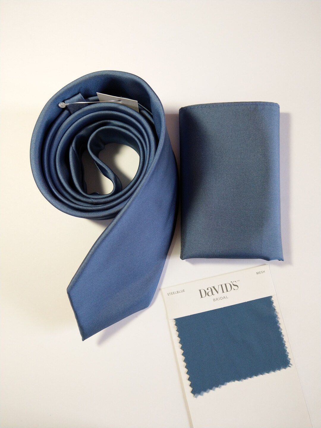 Steel Blue Men's Necktie With Pocket Square Option - Etsy UK