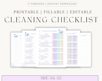 Minimalist Cleaning Checklist Bundle, Daily Weekly Monthly Planner (PDF Download)