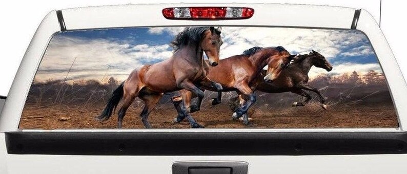 White horses Wrap rear window graphics Decal Sticker 66'' x 22'' SUV TRUCK