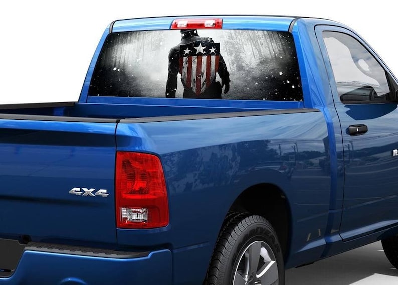 PERFORATED CAPTAIN AMERICA SHIELD PICK-UP TRUCK BACK WINDOW GRAPHIC DECAL VINYL