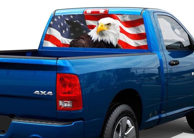 AMERICAN USA FLAG PICK-UP TRUCK WINDOW GRAPHIC DECAL PERFORATED STICKER VINYL