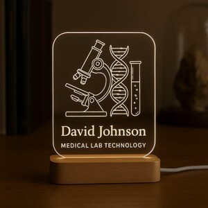 Medical Lab Tech Custom Night Light Personalized LED Gift with Laser Engraved Acrylic Design