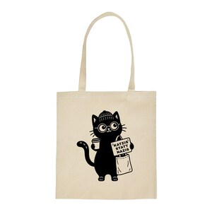 Katzis statt Nazis Tasche - Katzen Jutebeutel in Schwarz, Statement Stoffbeutel, Geschenk