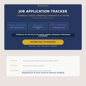 Job Application Tracker Italiano | Ricerca Lavoro Excel | Tracker Candidature | Prep Colloquio Template | Networking Planner