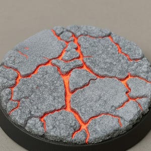 3D printable STL Lava miniature bases Round for Warhammer , Wargaming .