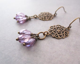 Dangling Earrings - Purple - Lace Filigree