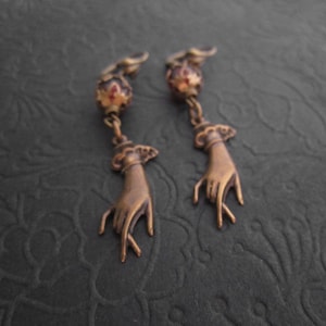 Gothic Earrings - Victorian Jewelry - Red - Hands - Neovictorian Curiosity