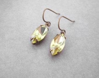 Light Yellow Earrings Jonquil Sparkly Rhinestone Navette Marquise Everyday Jewelry Art Deco Glam Anniversary Gift For Women Simple Dangle