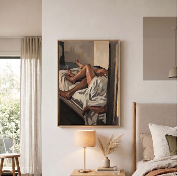 Abstract Couple Wall Art, Modern Figurative , Minimalist Bedroom Decor