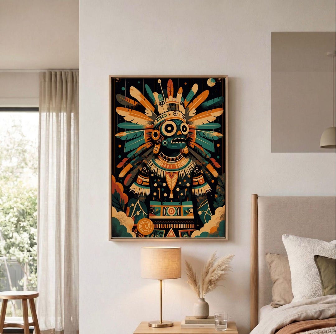 Aztec Tribal Chief Print, Indigenous Maya Warrior Illustration, Bold ...