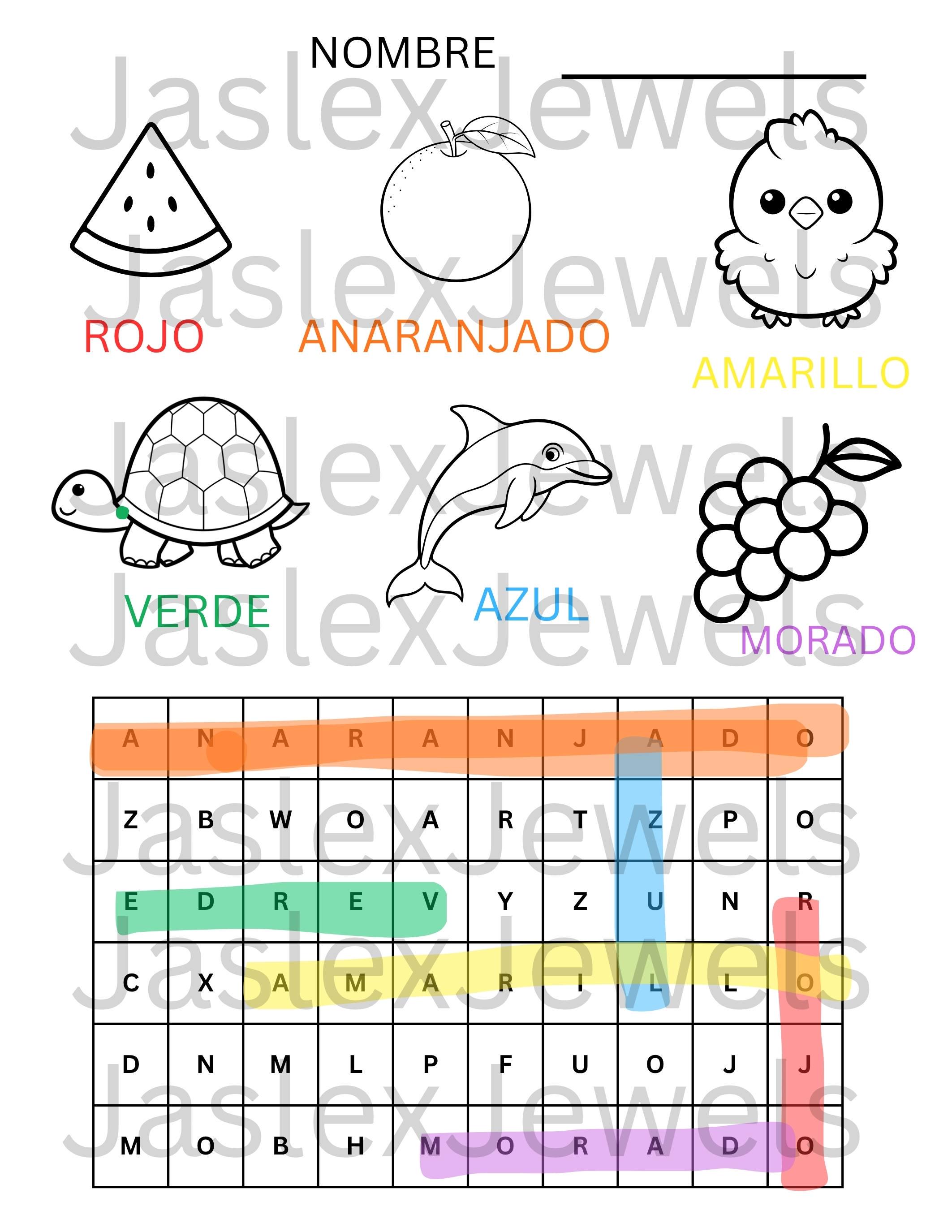 Spanish Colors Word Search and Coloring Page - Etsy