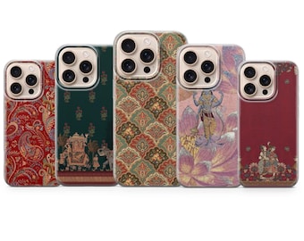 Hindu Kunst Handytasche Mughal Indianer Cover für iPhone 17, 16Pro, 15, 14, 13, 12, Samsung S25, S24, S23, S22, A16, A56, A55, Pixel 10