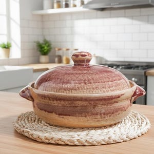 Handmade Earth Tone Ceramic Donabe Pot, Rustic Stoneware Hot Pot, 1.5L-2.5L