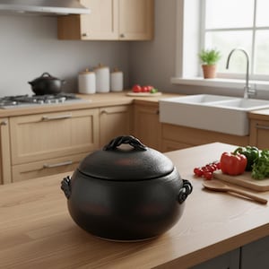 Olla Donabe moderna de cerámica blanca con rayas negras, cacerola japonesa de barro, regalo de utensilios de cocina artesanales