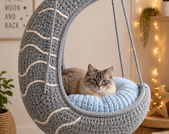 Crochet Moon Hammock Pet Bed Pattern, Hanging Cat Nest Tutorial (PDF Download)