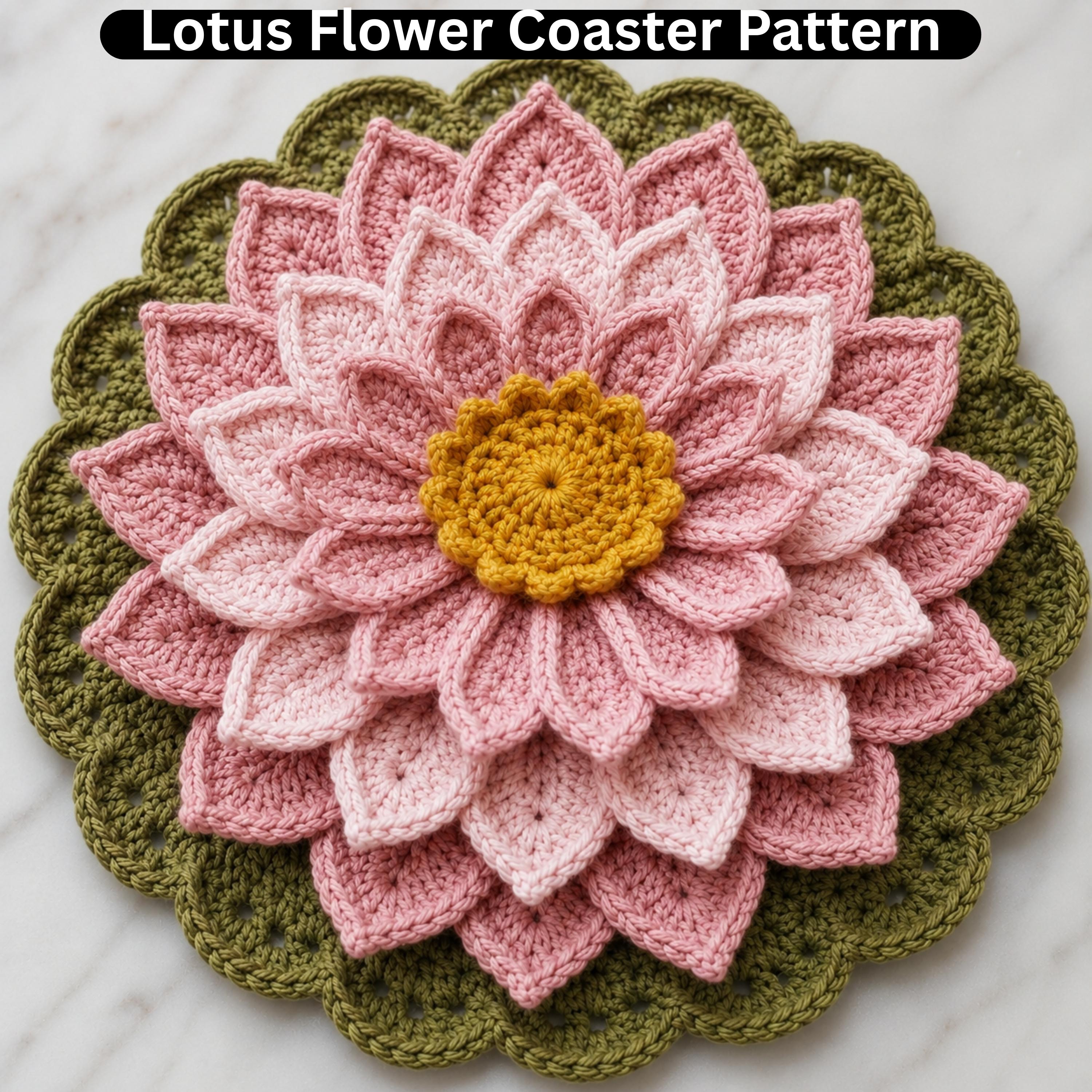 30 Lotus Flower Crochet Patterns for Beautiful Decor, Gifts, and Giftable Makes 24 Lotus Lily Pad Coaster Crochet Pattern