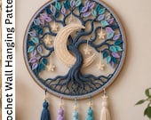 Crochet Tree of Life Wall Hanging Pattern PDF, Boho Moon Dreamcatcher Decor Tutorial, Celestial Crochet Wall Art, beginner pattern