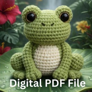 Realistiskt virkmönster för sittande groda, naturtroget amigurumi-padda PDF (nedladdning direkt)