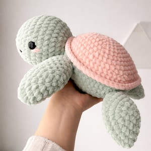 Patrón de ganchillo de tortuga marina de terciopelo grueso, peluche amigurumi gigante (descarga en PDF)