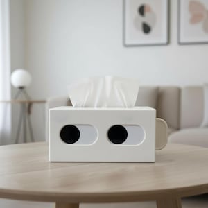 Soporte de plástico para caja de pañuelos, diseño de cara de dibujos animados kawaii, decoración para baño, 18 × 12 × 9,5 cm