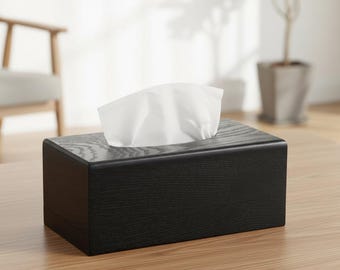 Soporte de madera para caja de pañuelos, funda de madera negra para caja de pañuelos, funda decorativa para caja de pañuelos, soporte rectangular para servilletas para baño, oficina y hogar.