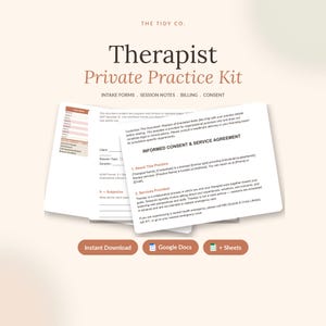 Peut inclure: Un kit de pratique privée pour thérapeute comprenant des documents blancs avec du texte noir, incluant un formulaire de consentement éclairé, des fiches d'admission et de facturation. Labels pour téléchargement instantané, Google Docs et Sheets.