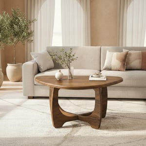 Mid Century Modern Walnut Coffee Table, Triangular Wood Tea Table