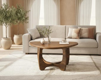 Mid Century Modern Walnut Coffee Table, Triangular Wood Tea Table