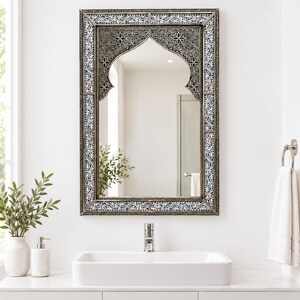 Espelho de arco marroquino feito à mão – Decoração de parede em resina metálica gravada