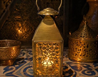 Handmade Moroccan Brass Lantern with Glass – Traditional Moroccan Candle Lantern