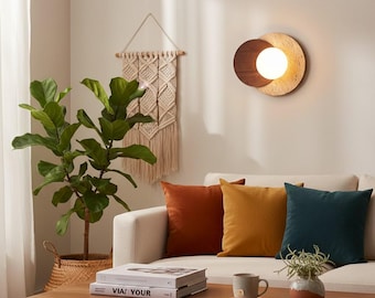 Wabi Sabi Wandleuchte Vintage Stil, Nachttischlampe japanisches Dekor, rustikale Flur Wandleuchte, Treppenhaus Wohnzimmer Beleuchtung