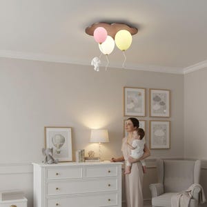 Lámpara de techo moderna con forma de nube de globo, lámpara de madera para habitación infantil, luminaria LED regulable.