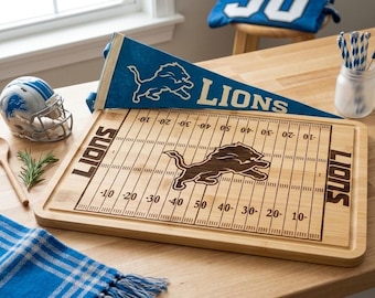 Detroit Lions Football Cutting Board | Laser Engraved Charcuterie Board | NFL Tailgate Party Tray | Game Day Platter | Gift for Lions Fan