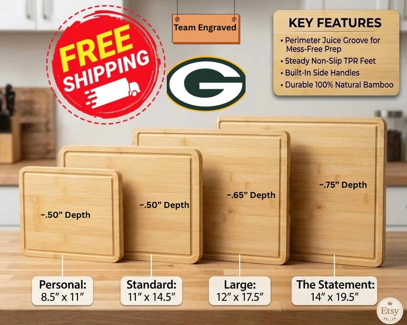 Custom Football Cutting Board, Personalized Green Bay Packers Fan Charcuterie Board, Serving Tray, Engraved Football Field Kitchen Decor bild 9