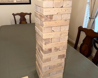 Juego de torre gigante de bloques – 54 bloques de madera secada al horno, juego para fiestas al aire libre (bolsa de transporte incluida)