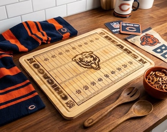 Custom Chicago Bears Cutting Board, Personalized NFL Fan Charcuterie Board Game Day Party Serving Tray Housewarming Gift for Football Lovers